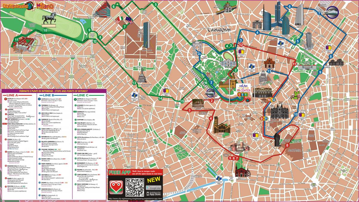 מפה של מילאנו מסלול האוטובוס