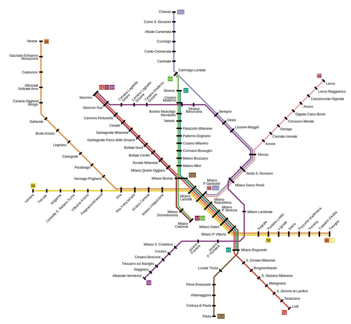 מילאנו רכבת פרבריות מפה