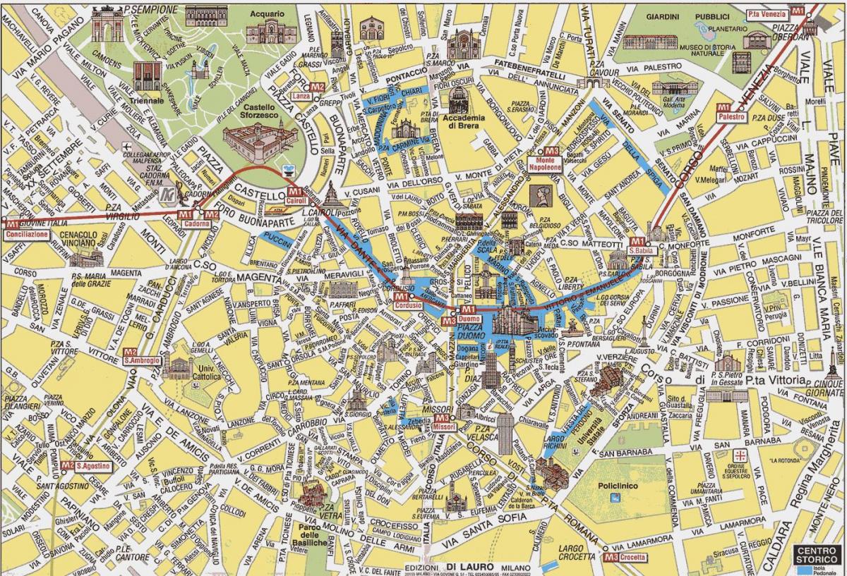 העיר מילאנו המפה עם אטרקציות