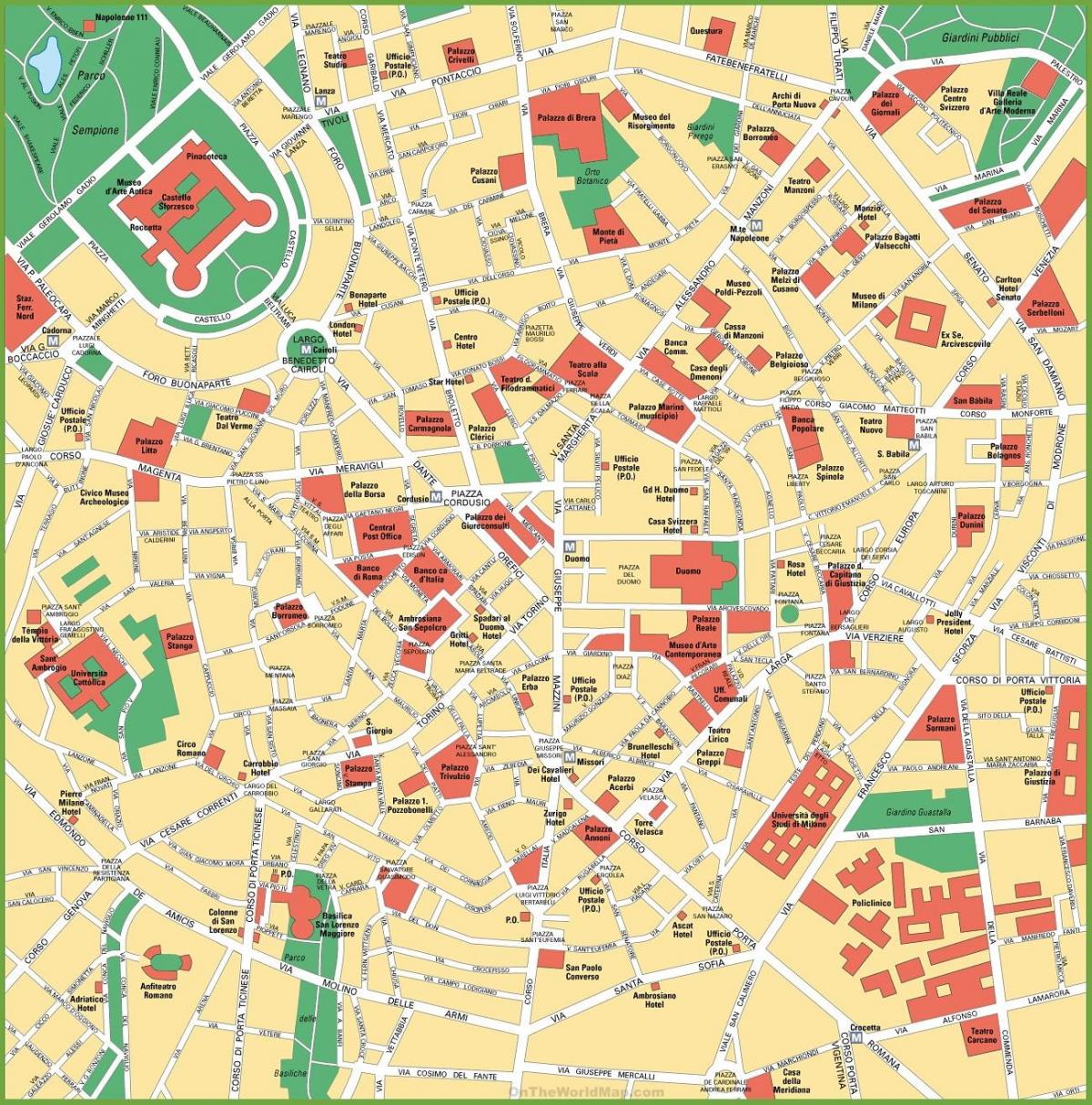מפת העיר של מילאנו איטליה