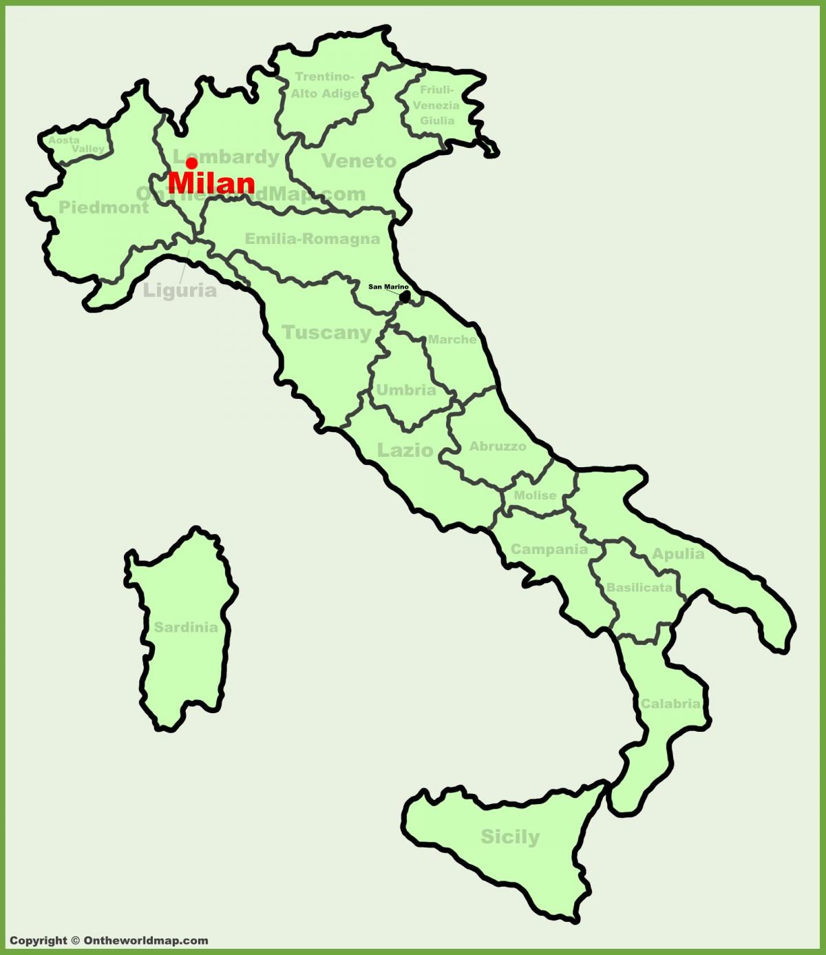 מפה של איטליה מראה מילאנו