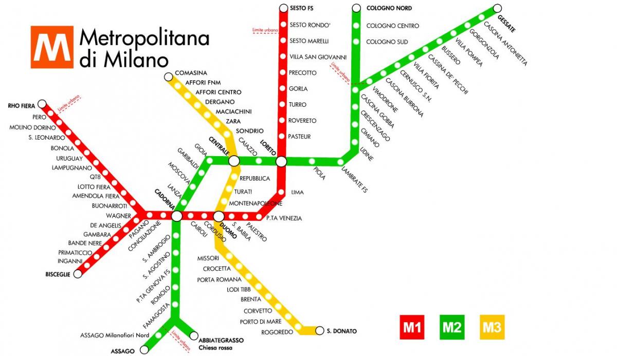 מפת הרכבת התחתית של מילאנו